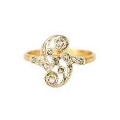 Bague Toi & Moi en or jaune et gris, diamants taille rose