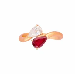 Bague Toi & Moi en or jaune 18k rubis et diamant