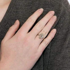 Bague Toi & Moi en or jaune et gris, diamants taille rose
