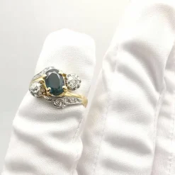 Bague toi & moi en or jaune saphir et diamants
