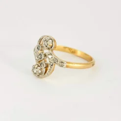 Bague Toi & Moi en or jaune et gris, diamants taille rose