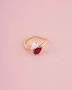 Bague Toi & Moi en or jaune 18k rubis et diamant