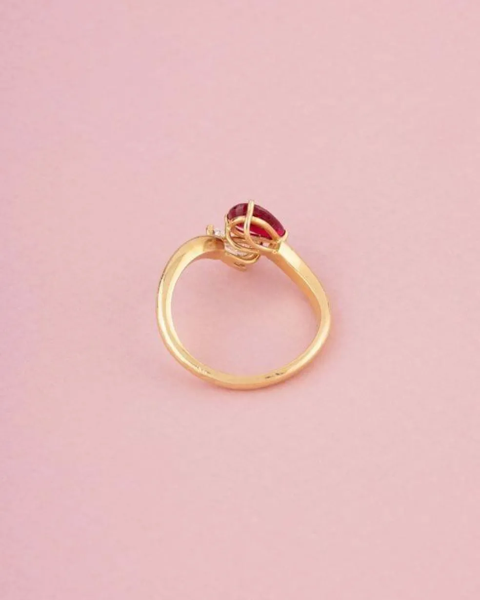 Bague Toi & Moi en or jaune 18k rubis et diamant