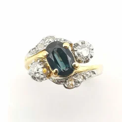 Bague toi & moi en or jaune saphir et diamants