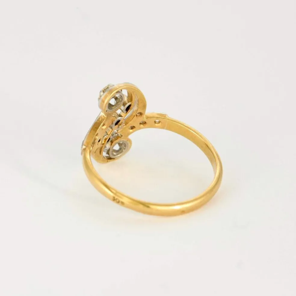 Bague Toi & Moi en or jaune et gris, diamants taille rose