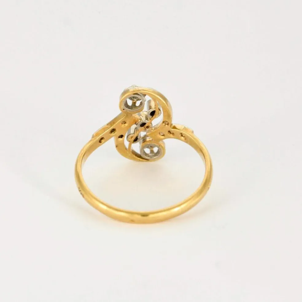 Bague Toi & Moi en or jaune et gris, diamants taille rose