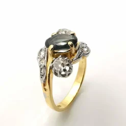 Bague toi & moi en or jaune saphir et diamants
