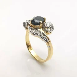 Bague toi & moi en or jaune saphir et diamants