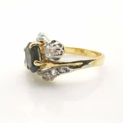 Bague toi & moi en or jaune saphir et diamants