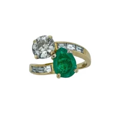 Bague toi & moi émeraude diamants