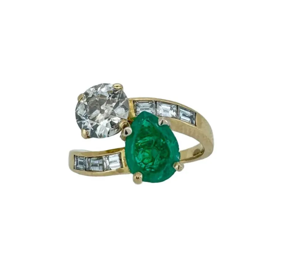 Bague toi & moi émeraude diamants