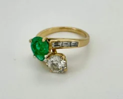 Bague toi & moi émeraude diamants