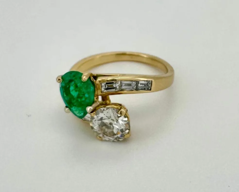 Bague toi & moi émeraude diamants
