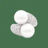 Bague "Toi & Moi" or blanc, diamants, perles.