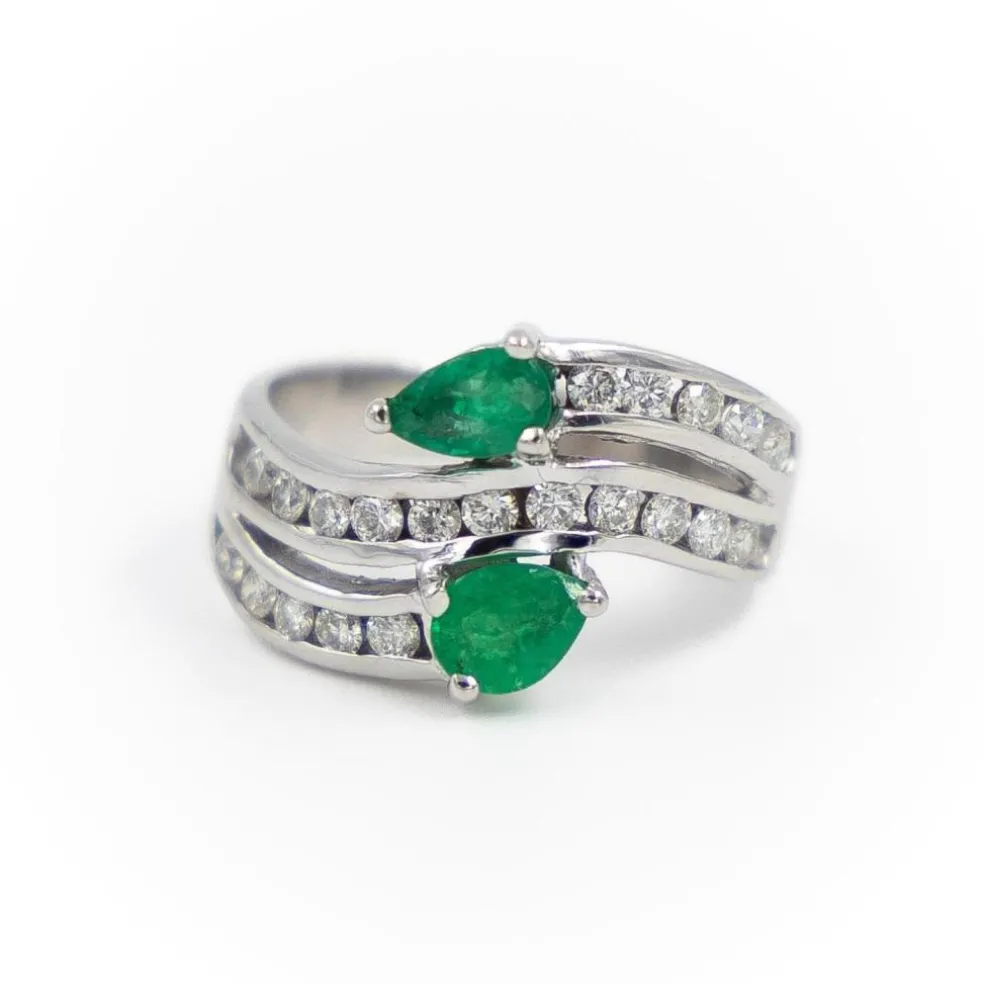 Bague Toi & Moi Or blanc Emeraude