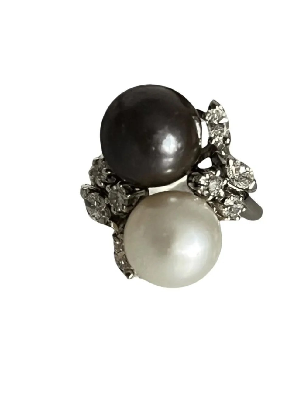 Bague Toi & Moi Or blanc Perles Diamants