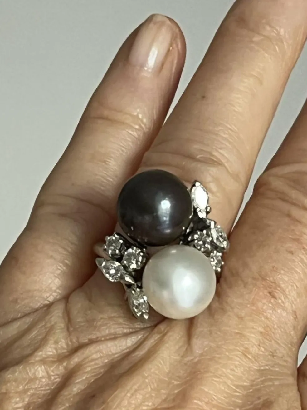 Bague Toi & Moi Or blanc Perles Diamants