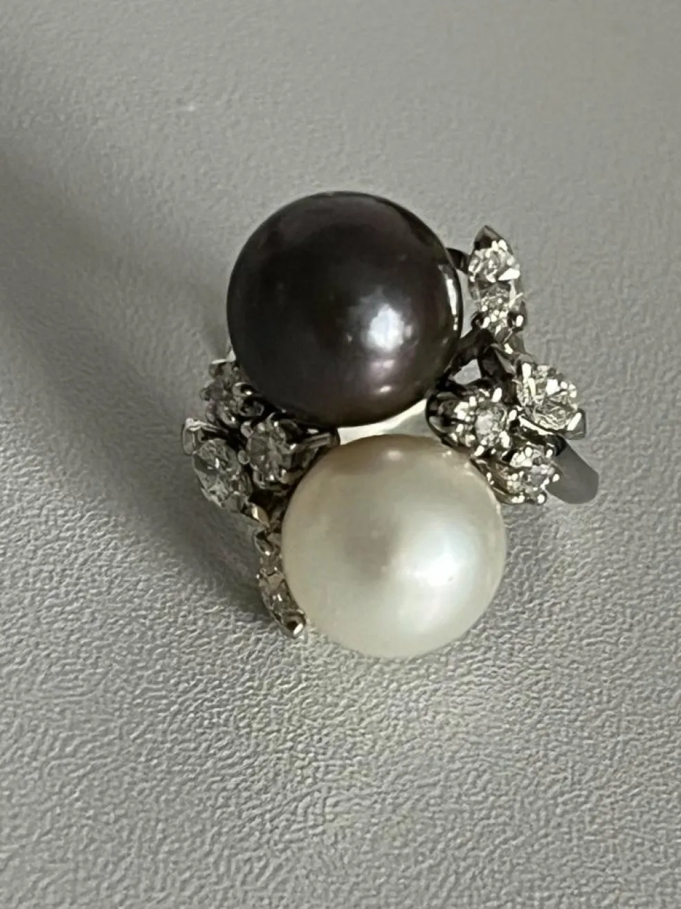 Bague Toi & Moi Or blanc Perles Diamants
