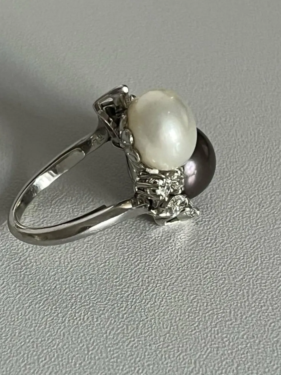 Bague Toi & Moi Or blanc Perles Diamants