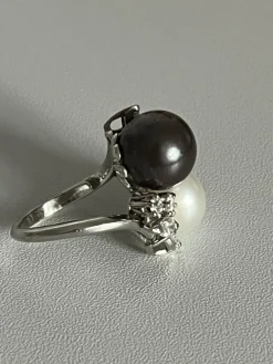 Bague Toi & Moi Or blanc Perles Diamants