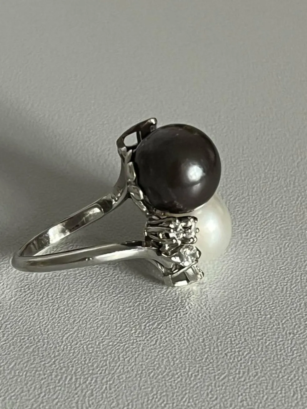 Bague Toi & Moi Or blanc Perles Diamants