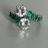 Bague Toi & Moi Or Gris Emeraudes Diamants