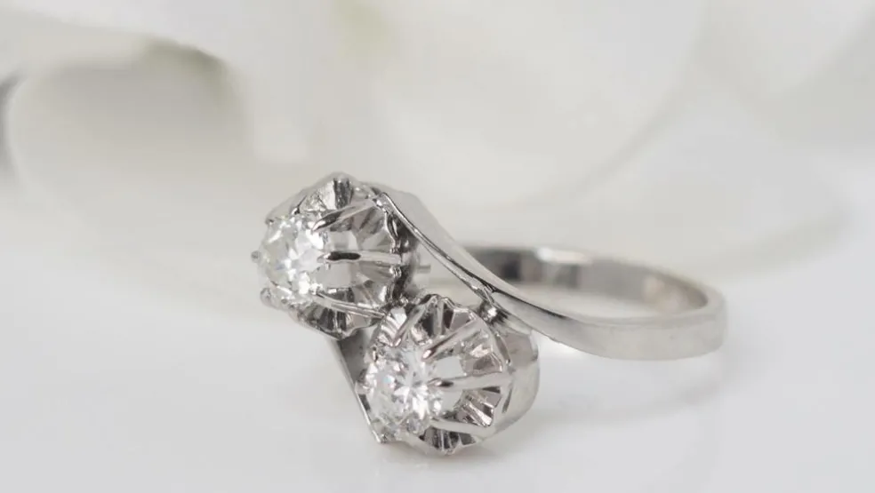 Bague Toi & Moi or gris et diamants