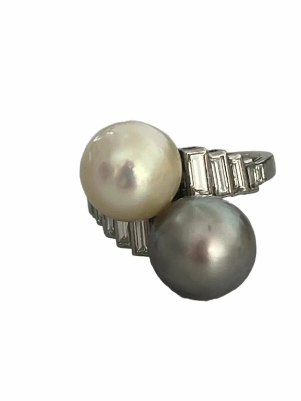 Bague Toi & Moi Or Gris, Perles Akoya et Tahiti, Diamants