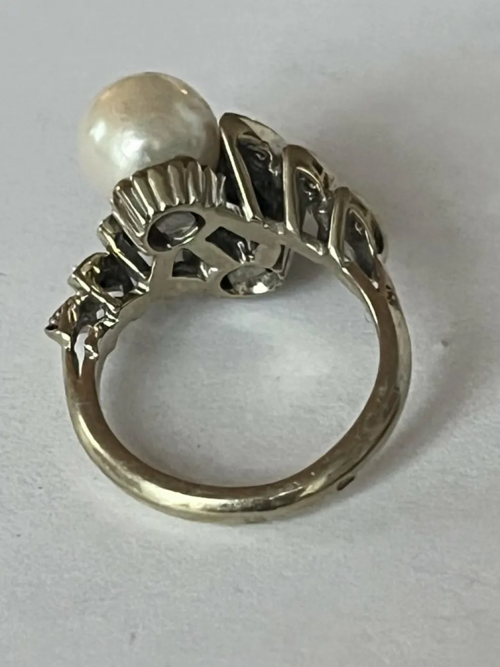 Bague Toi & Moi Or Gris Perles Diamants