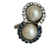 Bague Toi & Moi Or Gris Platine Perles Saphirs Diamants