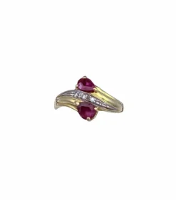 Bague Toi & Moi or jaune, rubis taille poire