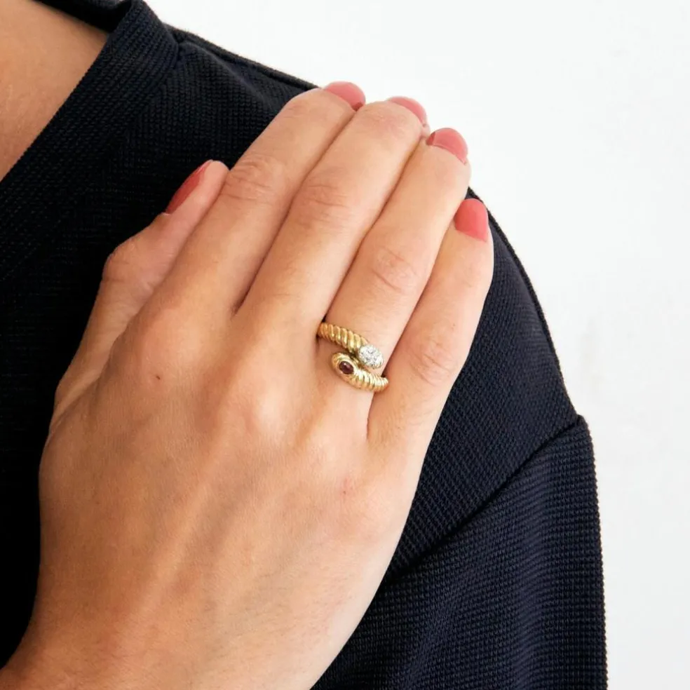 Bague Toi & Moi or jaune rubis et diamants