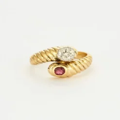 Bague Toi & Moi or jaune rubis et diamants