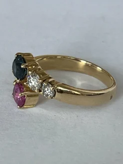 Bague Toi & Moi Or Jaune Saphir Rubis Diamants