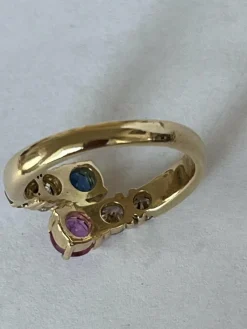 Bague Toi & Moi Or Jaune Saphir Rubis Diamants