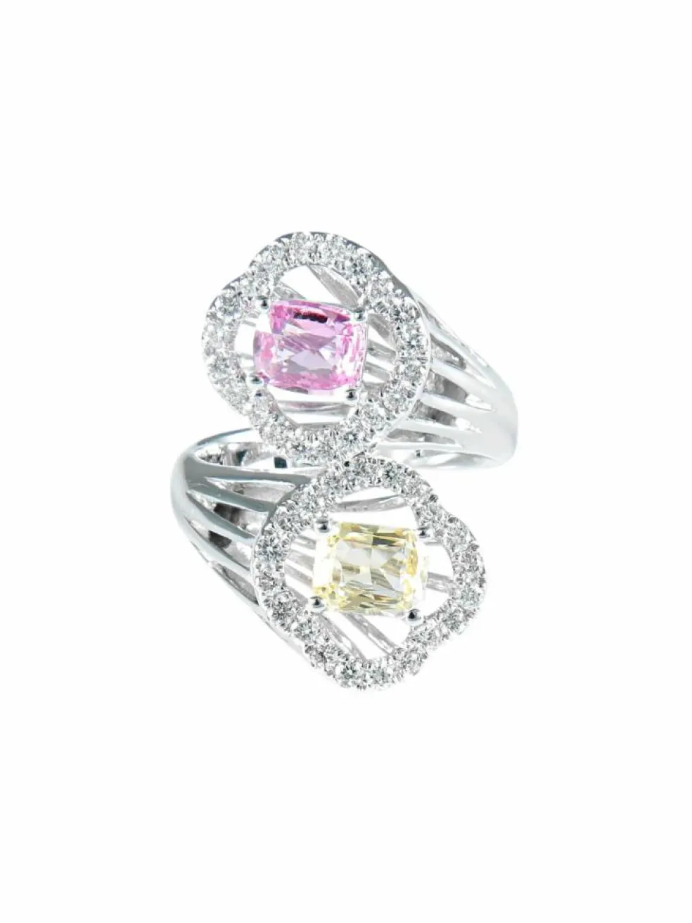 Bague Toi & Moi Saphirs rose et jaune