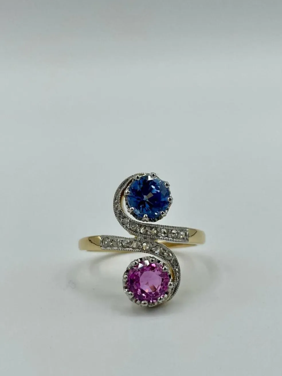 Bague Toi & Moi saphirs rose et bleu