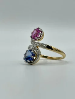 Bague Toi & Moi saphirs rose et bleu