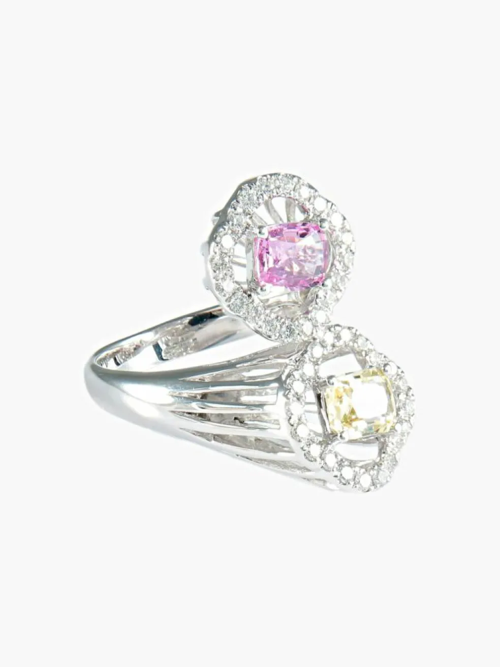 Bague Toi & Moi Saphirs rose et jaune