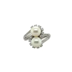 Bague Toi et Moi - Or blanc - Perles de culture et Diamants