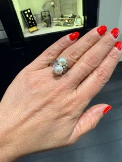 Bague Toi et Moi - Or blanc - Perles de culture et Diamants