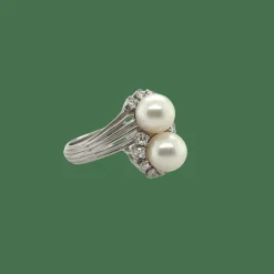 Bague Toi et Moi - Or blanc - Perles de culture et Diamants