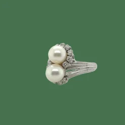 Bague Toi et Moi - Or blanc - Perles de culture et Diamants