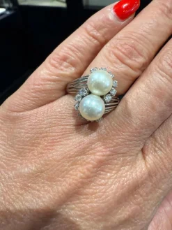 Bague Toi et Moi - Or blanc - Perles de culture et Diamants