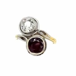 Bague Toi et Moi Ancienne Diamant Rubis Platine Or