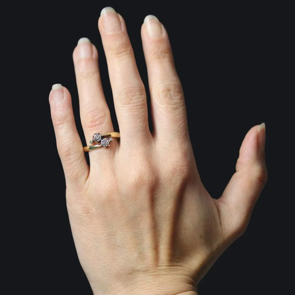 Bague Toi et Moi ancienne diamants taillés en rose