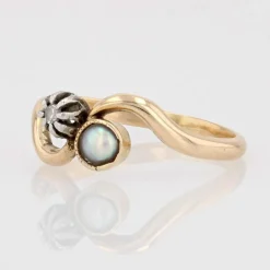 Bague toi et moi ancienne perle et diamant