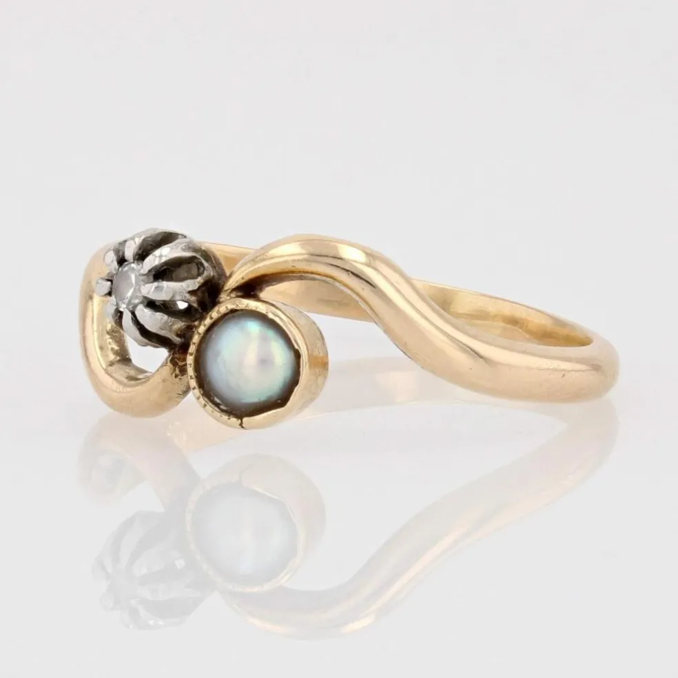 Bague toi et moi ancienne perle et diamant