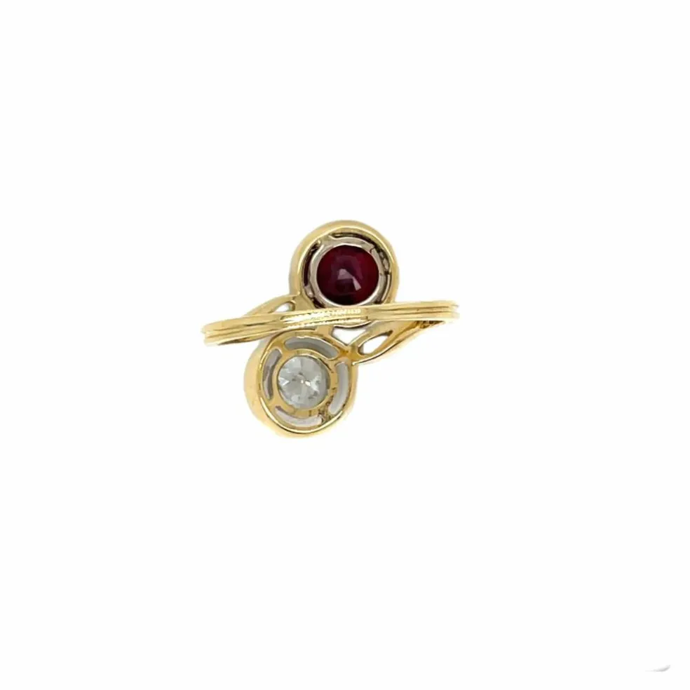 Bague Toi et Moi Ancienne Diamant Rubis Platine Or