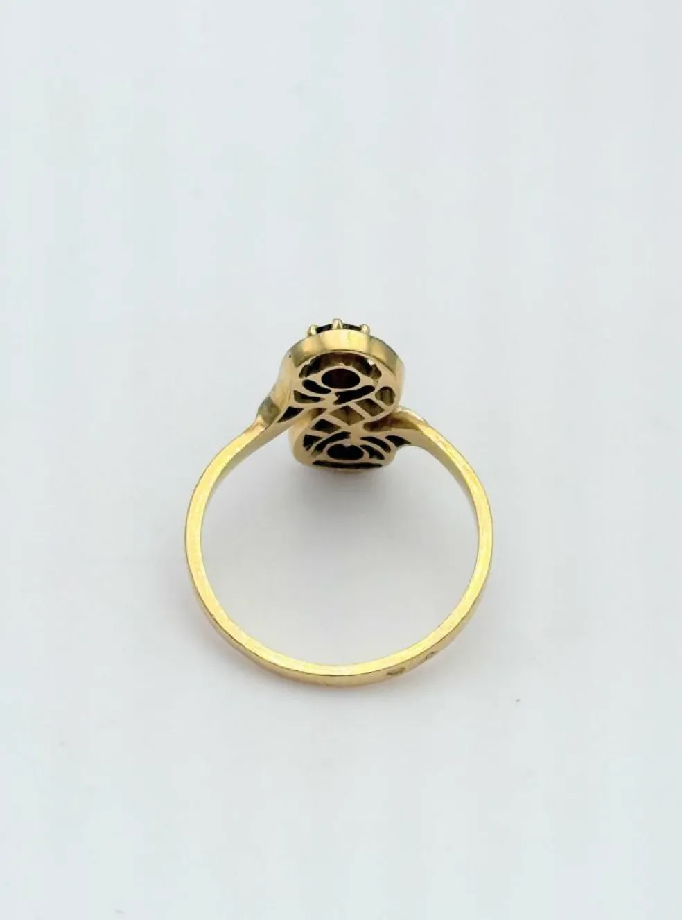 Bague toi et moi ancienne en or jaune 18K sertie de rubis et diamant